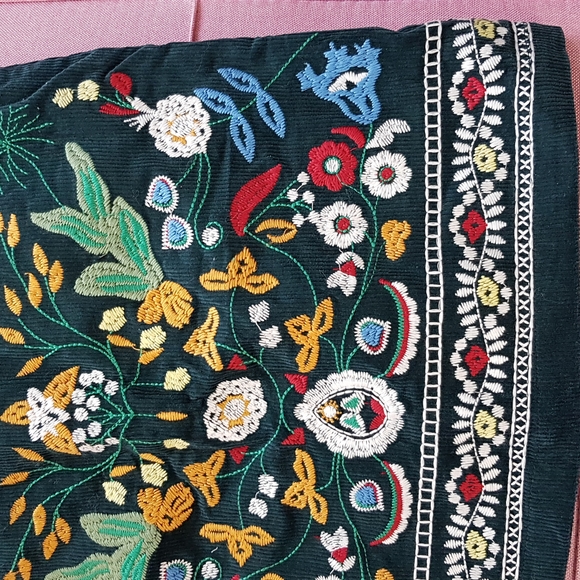 New Embroidered Mini Teal Corduroy Skirt - Picture 3 of 17